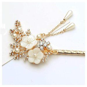 2 Pcs Rhinestone Pearl Flower Hair Stick Chinese Hair Chopsticks Vintage Tassel
